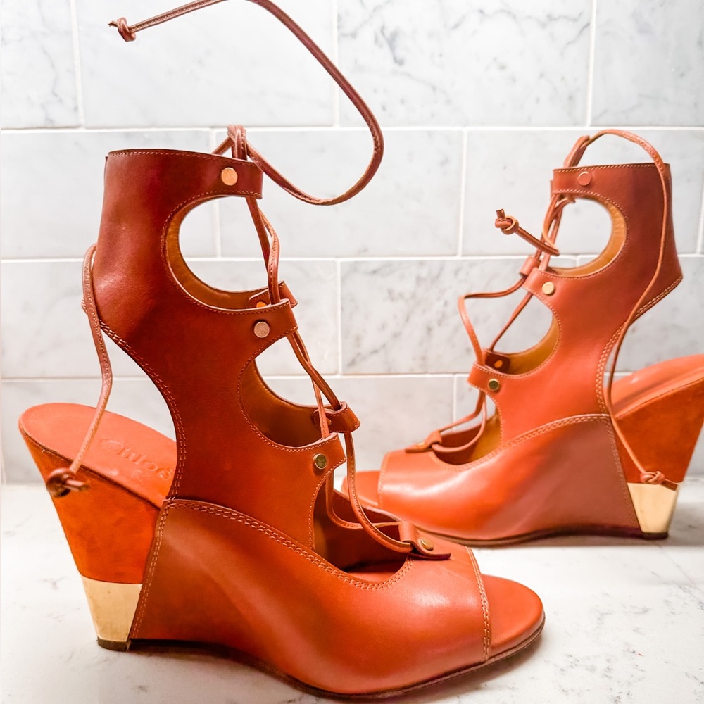 Authentic Chloe Eliza Wedge Demi Gladiator Size 38